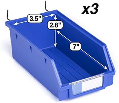 Pegboard Bins – 3 Pack Blue Extra Large - Hooks to Any Peg Board - Organize Hardware, Accessories, Attachments, Workbench, Garage Storage, Craft Room, Tool Shed, Hobby Supplies, Parts - Image 2