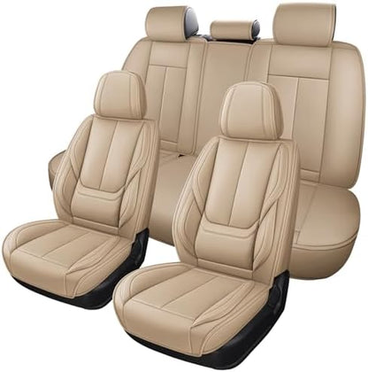 MINGBRON Car Seat Covers Full Set,Black Beige Car Seat Cover, Car Seat Protector Waterproof, Nappa Leather Car Seat Cushion, Fit for Most Cars by MINGBRONCARSEATCOVER