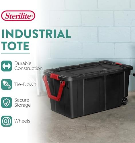Sterilite Heavy Duty 40 Gallon Wheeled Industrial Storage Tote, 4-Pack, Black - Image 3