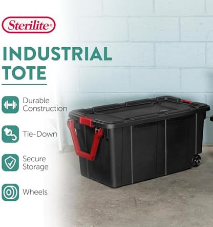 Sterilite Heavy Duty 40 Gallon Wheeled Industrial Storage Tote, 4-Pack, Black - Image 3