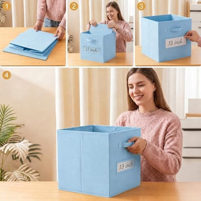 Storage Bins,13" Cube Storage Bin with Labels,10pcs,Pastel Blue - Image 5