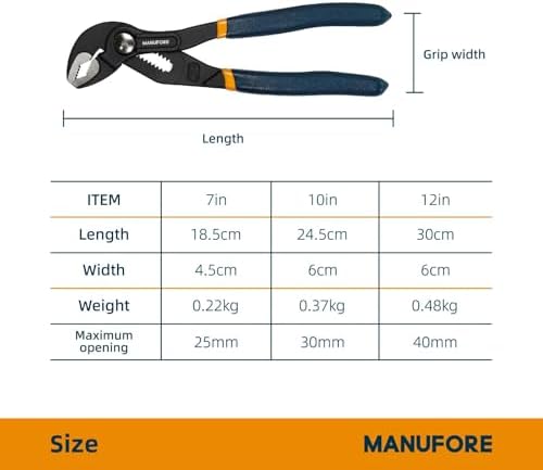 MANUFORE Water Pump Pliers, 7/10/12 Inch Tongue and Groove Pliers Set - Image 2