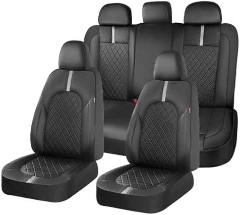 Coverado Car Seat Covers Full Set, Front Seats Back Seat Cover, Leather Seat Covers Non-Slip Seat Protectors Universal Fit for Most Cars (Black-White) by COVERADOAUTO