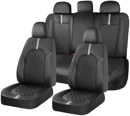 Coverado Car Seat Covers Full Set, Front Seats Back Seat Cover, Leather Seat Covers Non-Slip Seat Protectors Universal Fit for Most Cars (Black-White) by COVERADOAUTO