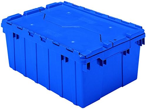 Akro-Mils 39085 Industrial Plastic Storage Tote with Hinged Attached Lid, (21-Inch L by 15-Inch W by 9-Inch H), Blue, (6-Pack) by Akro-Mils