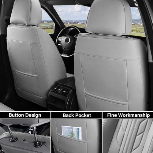 Coverado Car Seat Covers Full Set, Automotive Seat Covers Car Seat Protector Car Seat Cushion, Waterproof Leather Seat Covers for Cars, Universal Fit for Most Sedans SUV Pick-up Truck((Grey) - Image 2