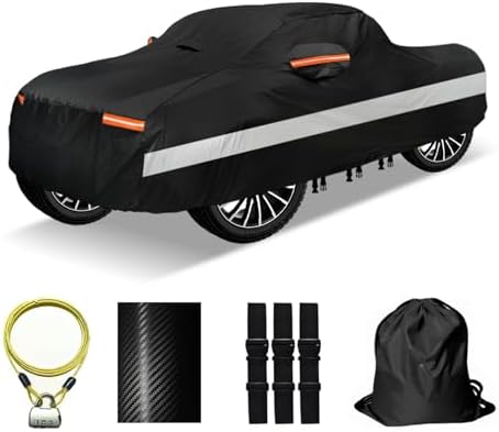30 Layers Truck Car Cover for Automobiles All Weather Waterproof, Outdoor Snowproof UV Protection Windproof, Soft Cotton, Heavy Duty Universal Car Covers, (Black, Fit Truck 211"-230") by OWEEIO