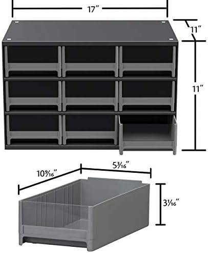 Akro-Mils Steel Garage Storage Cabinet, Small Parts Organizer Metal Cabinet for Hardware, Nails, Screws, Bolts, Nuts, and More, 17" W x 11" D x 11" H, 9-Drawer, Gray Cabinet/Blue Drawers (19909) - Image 2