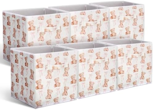 Geelin 6 Pcs Bow Bear Cube Storage Bins 11 in Storage Basket with Handle by Geelin