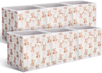 Geelin 6 Pcs Bow Bear Cube Storage Bins 11 in Storage Basket with Handle by Geelin