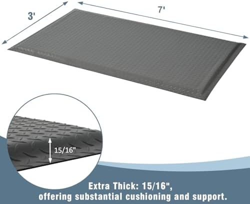 Anti Fatigue Mats Industrial 3' x 7' 15/16" Thick Ergonomic Standing Mat Commercial Heavy Duty Diamond Plate Shop Floor Mat Helps Relieve Back and Leg Soreness - Image 3