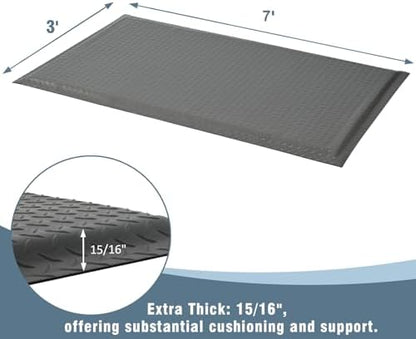Anti Fatigue Mats Industrial 3' x 7' 15/16" Thick Ergonomic Standing Mat Commercial Heavy Duty Diamond Plate Shop Floor Mat Helps Relieve Back and Leg Soreness - Image 3