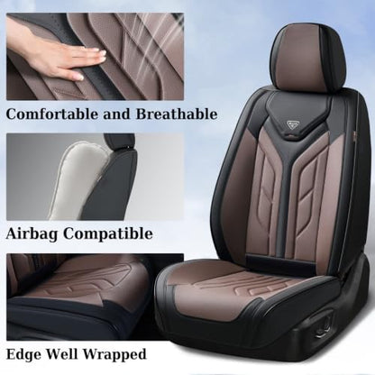 Coverado Car Seat Covers Full Set, Automotive Seat Covers Car Seat Protector Car Seat Cushion, Waterproof Leather Seat Covers for Cars, Universal Fit for Most Sedans SUV Pick-up Truck(Black&Coffee) - Image 6