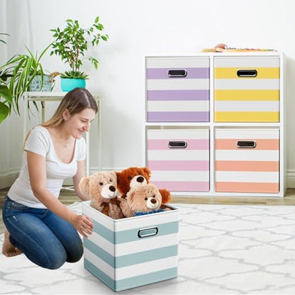 CroBlissful 13 Inch 6 Pcs Fabric Storage Cubes with Handle, Macaron Color - Image 6