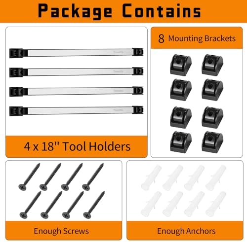 18" Magnetic Tool Holder Strip, 4 Pieces Silver Metal Tool Organizer Rack with Stainless Steel Surface, Magnet Bar for Garage Workshop, Easy To Install with Mounting Screws - Image 7