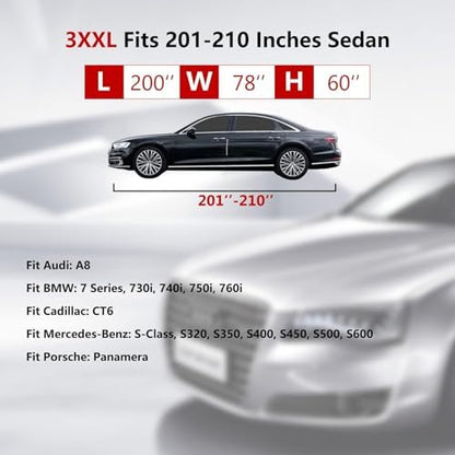 Tecoom Car Cover Waterproof All Weather, Outdoor Indoor Car Covers with Zipper Door, Cotton Backing Full Exterior Covers, Snowproof UV Protection Windproof, Universal Fit for Sedan (191"-200") - Image 6