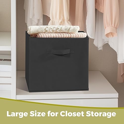 11x11 Storage Bins, Set of 10 Storage Cubes, Collapsible Cube Storage Bins, Fabric Closet Organizers with Handles for Home, Office, Closet Shelf Cabinet, Bookcase, Black - Image 5