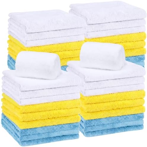 Shimeyao 30 Pcs 16 x 16 Inch edgeless Microfiber Plush Towels for Cars Detailing Drying Wash Polishing Absorbent Cleaning Cloths, 500 GSM (Light Blue, White, Yellow) by Shimeyao