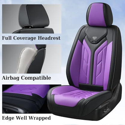 Coverado Front Seat Covers, Leather Seat Covers for Cars, Car Seat Covers Front Seats, Automotive Seat Covers Car Seat Protector Car Accessories Fit for Most Sedans SUV Pick-up Truck(Black&Purple) - Image 3