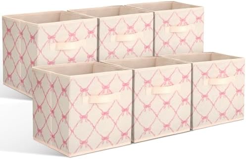 Geelin 6 Pcs Light Pink Bow Cube Storage Bins 11 Inch Storage Basket by Geelin