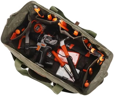 Heavy Duty 18-Inch Tool Bag for men, 12 Pockets, Large Zippered Tool Organizer, Portable Empty Toolbox for Mechanics, Electricians, DIY – Durable Soft Handle, Ideal Father’s Day or Birthday Gift - Image 3