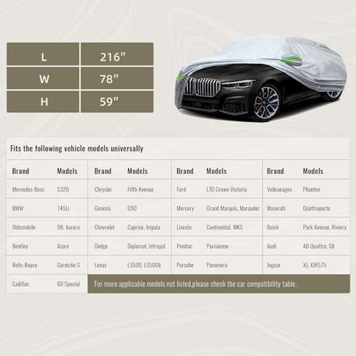 TUCAREST 6-Layers Premium Full Car Cover Hard Shell Zipper Design Waterproof All Weather Weatherproof UV Sun Protection Snow Dust Storm Resistant Outdoor with Straps (Fit for Sedan 205"- 216") - Image 3