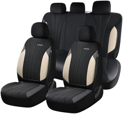 Coverado Car Seat Covers Full Set, Waterproof Automotive Seat Protectors 5 Seats,Beige Driver Protectors Universal Fit for SUVs, Trucks, Sedans,Car Accessories by COVERADOAUTO