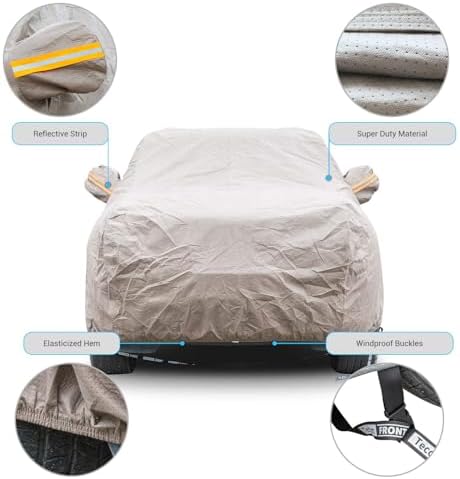 Tecoom Thick Shell Super Breathable Waterproof Windproof Snow Sun Rain UV Protective Outdoor All Weather SUV Car Cover Fit 206-215 Inches Full-Size SUV - Image 3