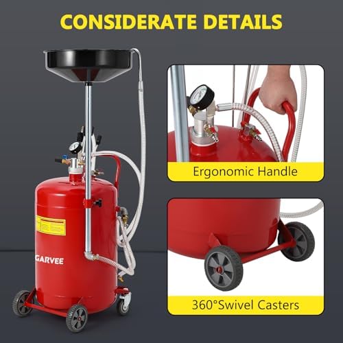Garvee 20 Gallon Waste Oil Drain Tank, Portable Oil Drain Container, Air Operated Drainer, Fluid Fuel Transfer Drainage, Adjustable Funnel Height with Wheel &15'' Premium Bowl and a Toolbox - Image 7