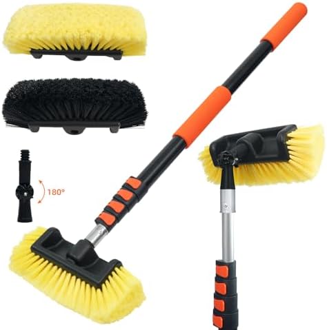 12FT Car Wash Brush with Long Handle, Car Cleaning Brush with 12" Soft Bristle and 12" Hard Bristle, 3-12Ft Telescopic Pole for Scratch-Free Cleaning Truck,RV, Boats,House Siding,Floors,Solar Panels by ETOUPA
