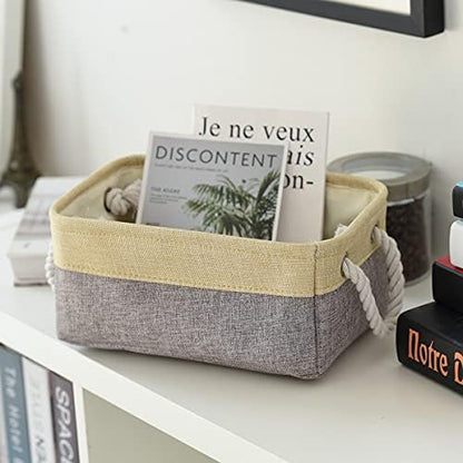 Fabric Storage Baskets for Organizing(6 Pack) Small Baskets for Shelves,storage, Laundry, Nursery, Closets, Decorative Baskets for Gifts Empty (Grey & gold, 11.8” x 7.8” x 5.1”) - Image 3
