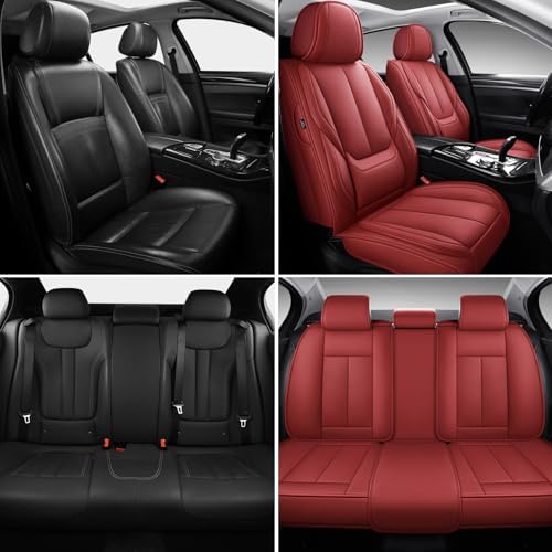 MINGBRON Leather Car Seat Covers,Car Seat Covers Full Set,Automotive Seat Covers,Fit for Most Cars SUV and Most Sedans Red - Image 2