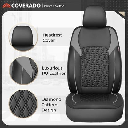 Coverado Automotive Seat Covers, Faux Leather Seat Covers Front Seat, Luxury Car Seat Covers, Seat Cushion, Front Driver Seat Covers, Car Seat Protector Truck Accessories Fit Most Cars, Black&Grey - Image 5