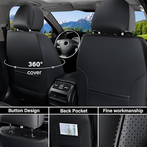 Coverado Car Seat Cover Front Seat, Black Seat Covers Front Seats, Nappa Leather Waterproof, Car Seat Cushion, Car Seat Protector Universal Fit Most Cars - Image 2