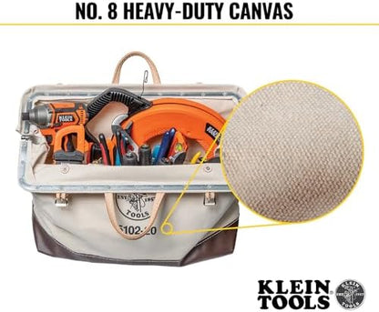 Klein Tools 5102-20 Heavy Duty Natural Canvas Tool Bag, Tool Tote, Multi-Purpose Bag with Wide Hinged Opening and Leather Handles, 20-Inch - Image 4