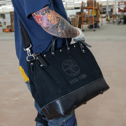 Klein Tools 510218SPBLK Tool Bag, Large 18-Inch Deluxe Canvas Tool Bag and Organizer with 13 Pockets and Shoulder Strap, Black - Image 5