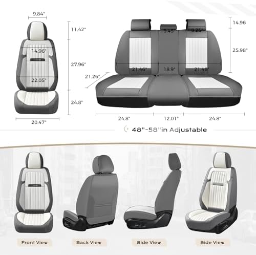 Coverado Car Seat Covers Full Set, Seat Covers for Cars, Car Seat Cover, Car Seat Protector, Leather Car Seat Cushion, Waterproof Car Seat Covers Front Seats and Back Fit for Most Cars(Gray&White) - Image 5