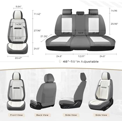 Coverado Car Seat Covers Full Set, Seat Covers for Cars, Car Seat Cover, Car Seat Protector, Leather Car Seat Cushion, Waterproof Car Seat Covers Front Seats and Back Fit for Most Cars(Gray&White) - Image 5