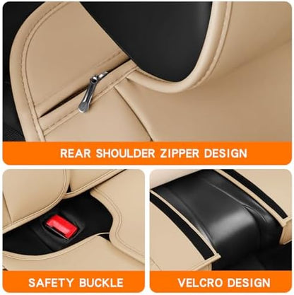 MINGBRON Car Seat Covers Full Set,Black Beige Car Seat Cover, Car Seat Protector Waterproof, Nappa Leather Car Seat Cushion, Fit for Most Cars - Image 6