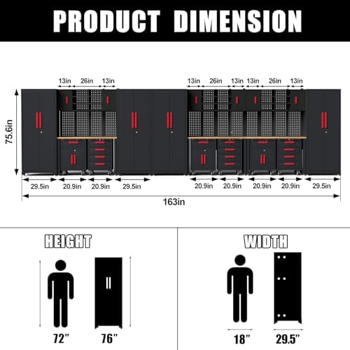 20Pcs Garage Cabinet Storage Systemwith Metal Cabinet,Red - Image 2