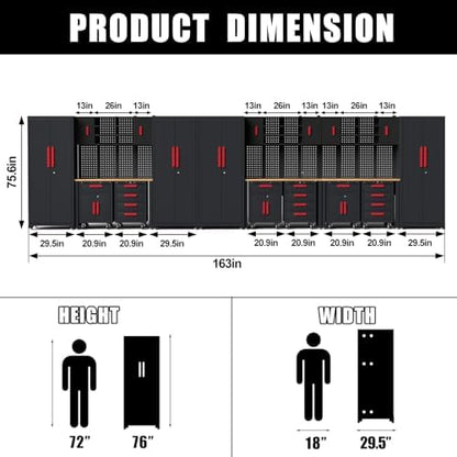 20Pcs Garage Cabinet Storage Systemwith Metal Cabinet,Red - Image 2