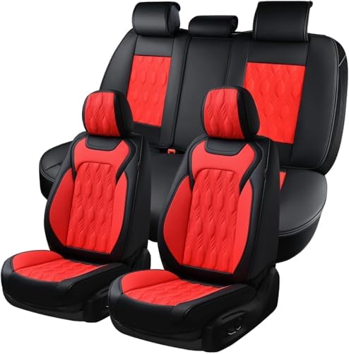 Coverado Car Seat Cover Full Set, Leather Seat Covers for Front and Rear, Waterproof Seat Covers 5 Seats, Luxury Car Seat Protectors Driver Seat Cushions Universal for Most Vehicles, Red by COVERADOAUTO