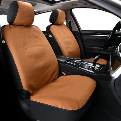 Coverado Car Seat Covers Front, Canvas Universal Seat Covers for Cars, 2-Pack Car Seat Cushions, Auto Seats Protectors for Kids & Dogs, Driver Seat Covers Fit for Most Vehicles Trucks SUVs/Khaki by COVERADOAUTO