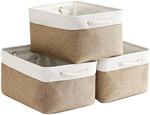 Fabric Storage Baskets - Rectangular Baskets for Organizing Fabric, Shelves & Decorative Use (White & Khaki) by Sacyic