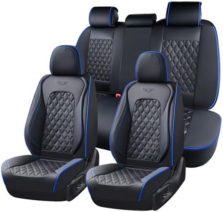 Coverado Full Set Car Seat Covers, Front & Back Luxury Faux Leather Waterproof Seat Covers,Car Seat Protectors, Universal Fit for Most Vehicles-Black & Blue by COVERADOAUTO