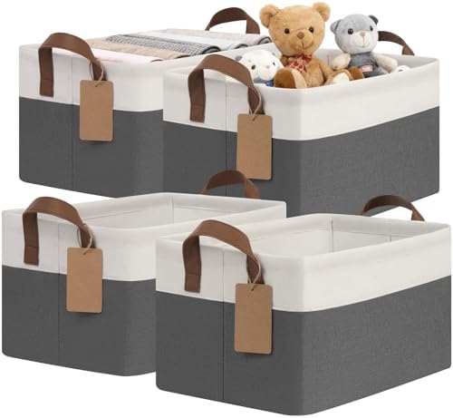 CHICVITA 4 Pack Fabric Storage Bins for Shelves, 20L Gray & White by CHICVITA