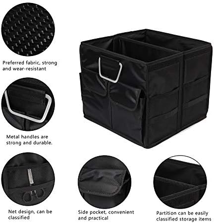 Car Trunk Organizer Collapsible Portable Multi Compartments Organizer with Non Slip Straps for SUV Truck Auto Vehicle Car Auto Minivan (Small without cover, Black) - Image 3