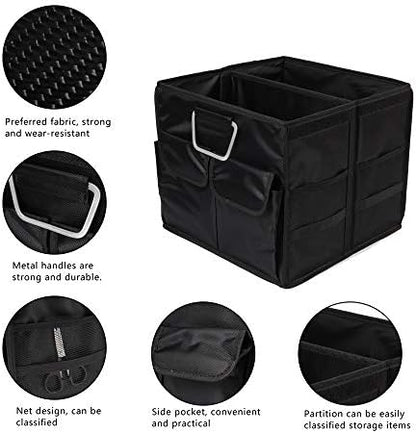 Car Trunk Organizer Collapsible Portable Multi Compartments Organizer with Non Slip Straps for SUV Truck Auto Vehicle Car Auto Minivan (Small without cover, Black) - Image 3