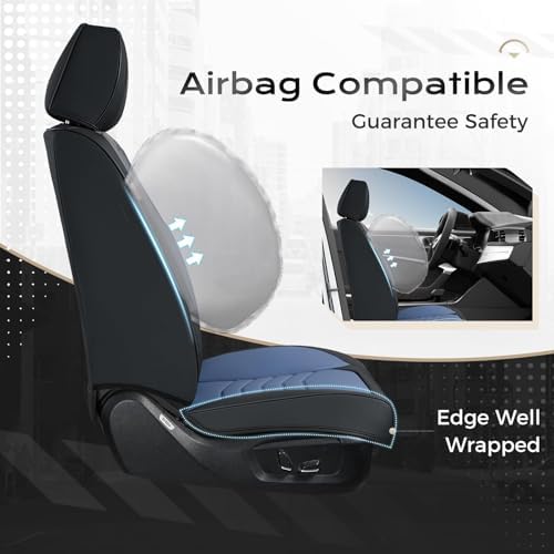 Coverado Car Seat Covers Full Set, Universal Seat Covers for Cars, Car Seat Protector Waterproof, Nappa Car Seat Cushion, Car Seat Covers Front Seats and Back Fit for Most Cars Trucks SUV, Black&Blue - Image 3