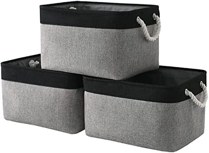 Organization and Storage Bins for Shelves - 16x12x8 inch Large 3 Pack Fabric Storage Cubes Collapsible Baskets for Shelves with Rope, Storage Basket for Organizing Cloth Laundry (Black & Grey) by Sacyic